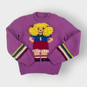 Hand Knit Girls Novelty Sweater | 3T? | Winter Craftsy Whimsical
